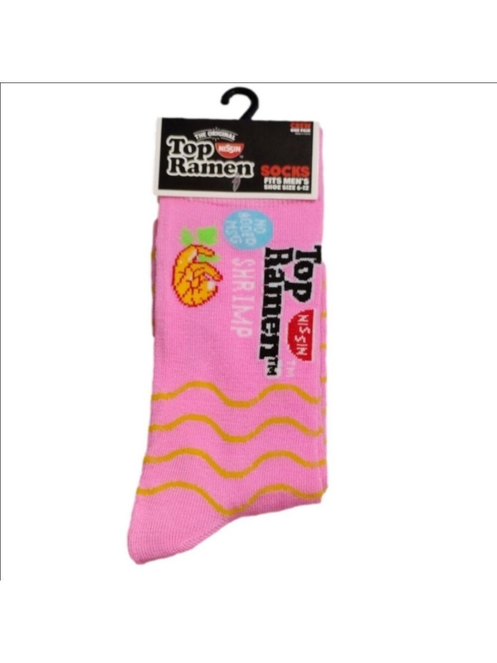 4/$25 Top Ramen Soup Shrimp Socks Pink with Novelty Graphics New Crew Socks